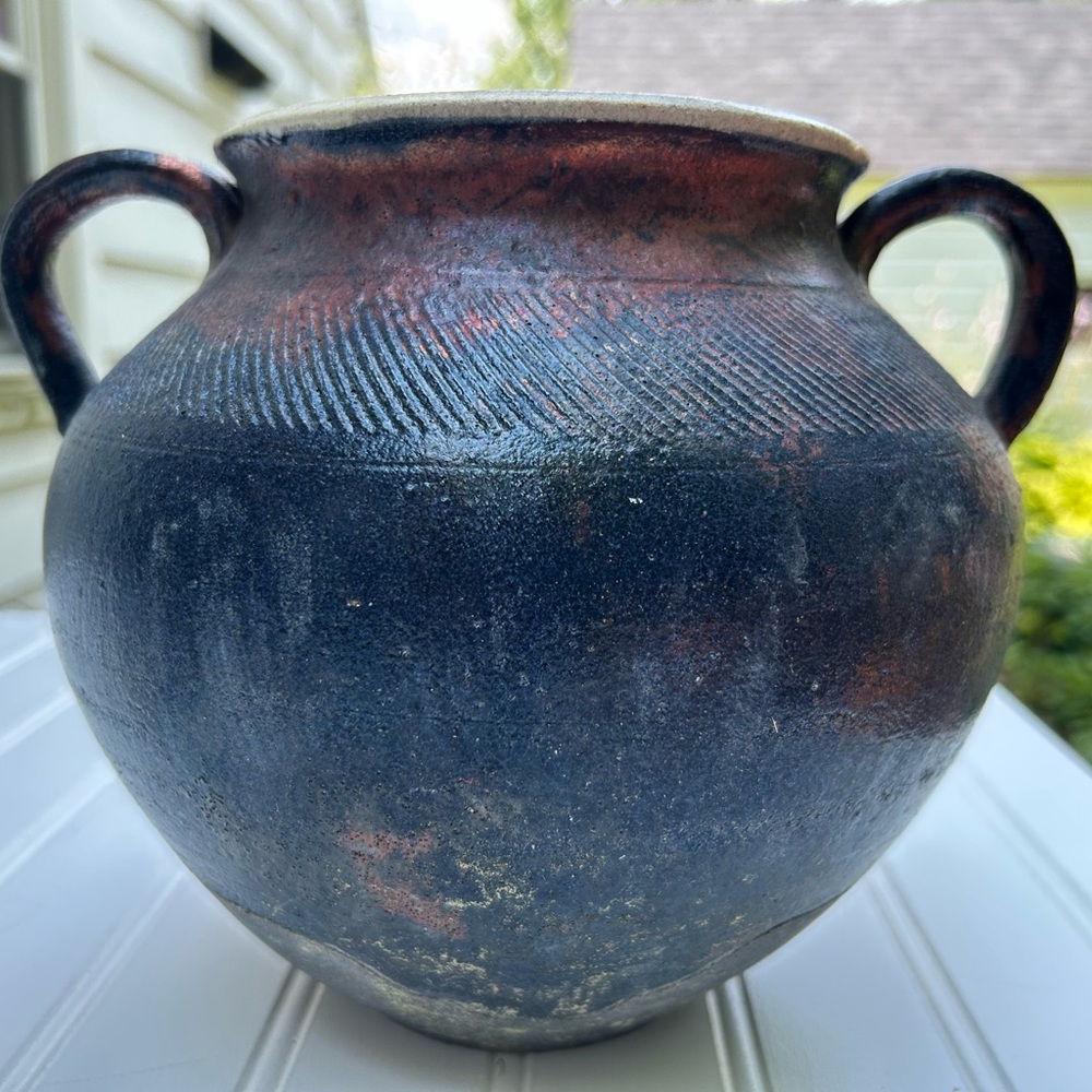 Raku Pottery Pot Vase Rustic Ceramic Handmade Handthrown Handles Signed 8x8